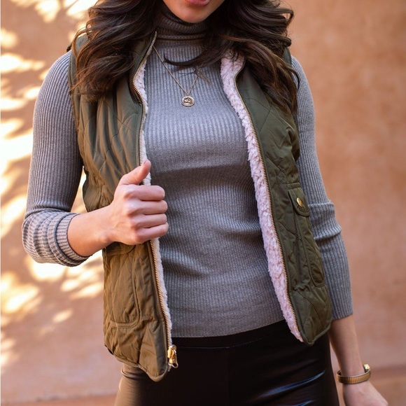 Fall Essential: Olive Green fuzzy vest - Picture 1 of 7